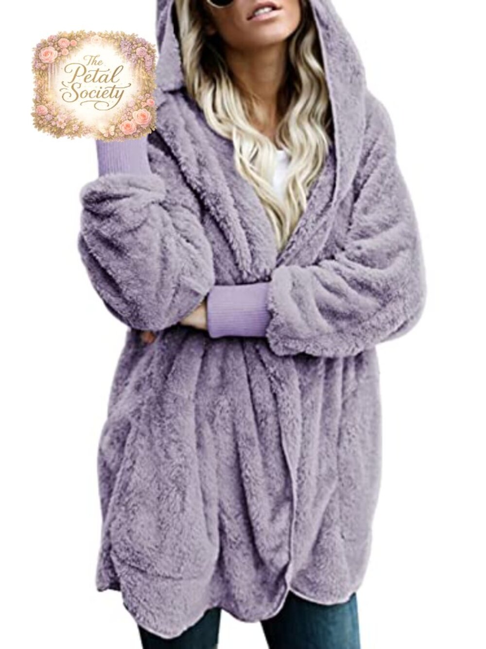 Dokotoo Fuzzy Fleece Open Front Hooded Cardigan Long Sleeve Oversized